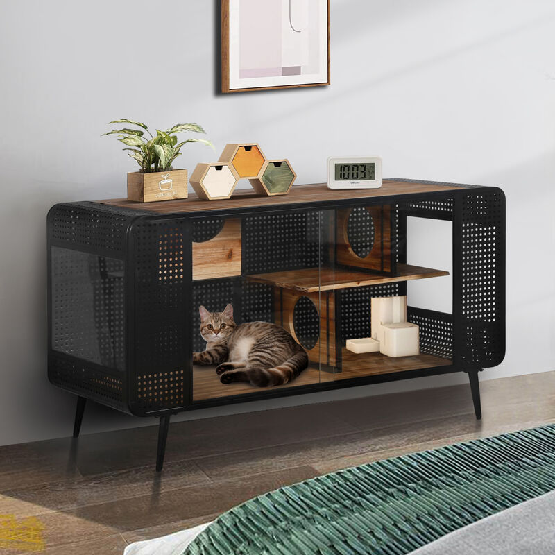 Streamdale Spacious Cat House with Tempered Glass (55"W)