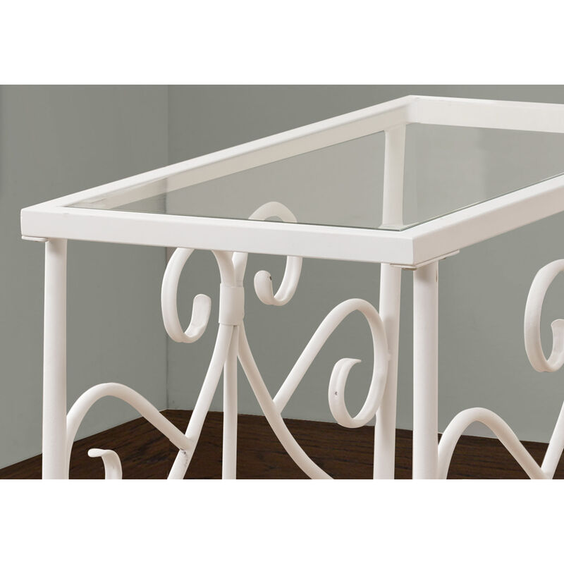 Monarch Specialties I 3105 Accent Table, Side, End, Nightstand, Lamp, Living Room, Bedroom, Metal, Tempered Glass, White, Clear, Traditional