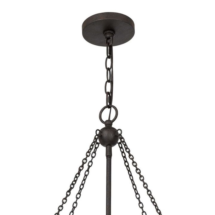 Chandelier with Octagonal Cage Design Metal Frame and Wood Accents, Brown - Benzara