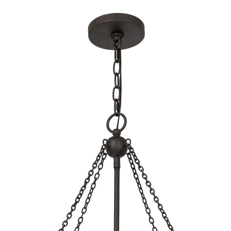 Chandelier with Octagonal Cage Design Metal Frame and Wood Accents, Brown - Benzara