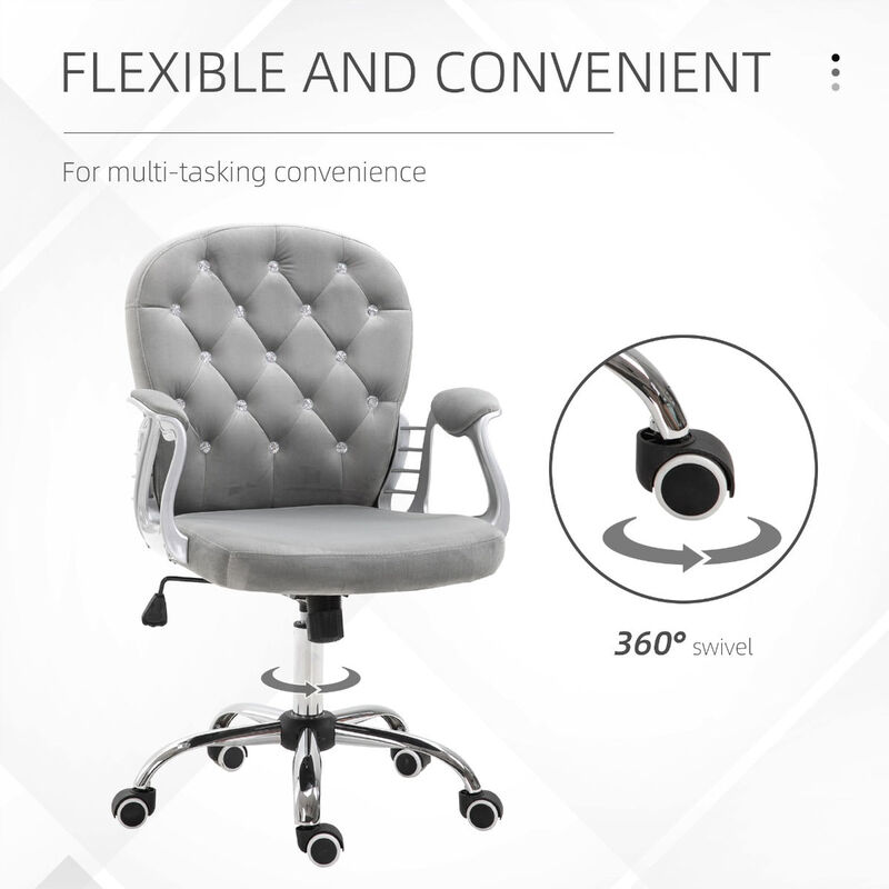 Gray Office Elegance: Velvet Button Tufted Adjustable Swivel Chair