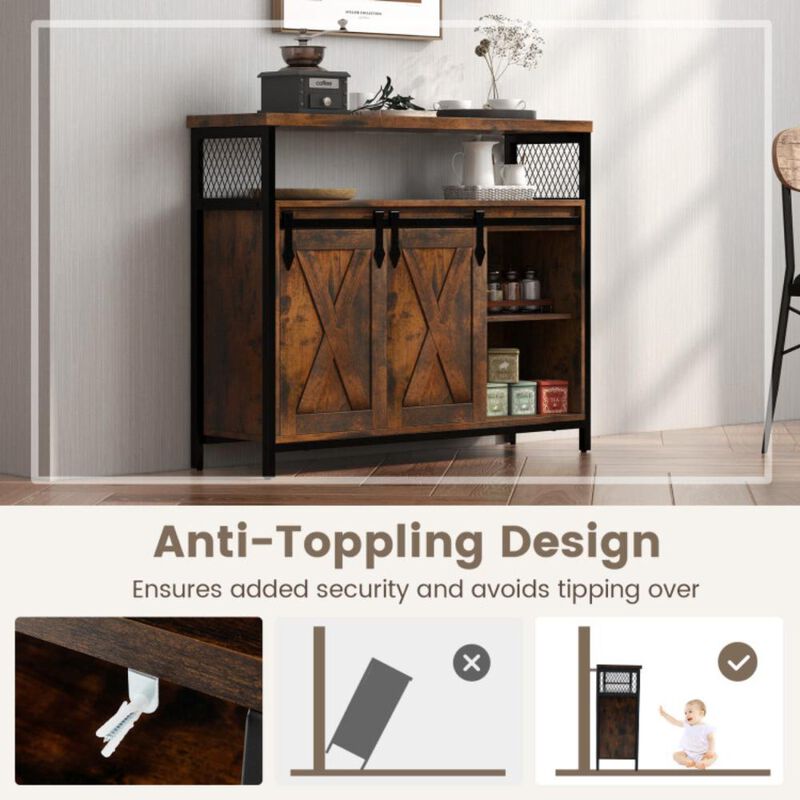 Hivvago Buffet Cabinet with 3-Level Adjustable Shelves and 2 Sliding Barn Doors