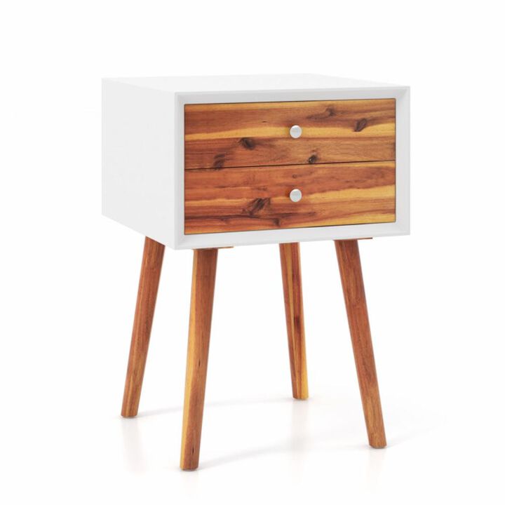Hivvago Wooden Nightstand Mid-Century End Side Table with 2 Storage Drawers