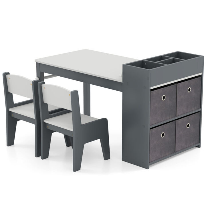 Kids Art Table and Chairs Set with 2 Chairs and Paper Roll