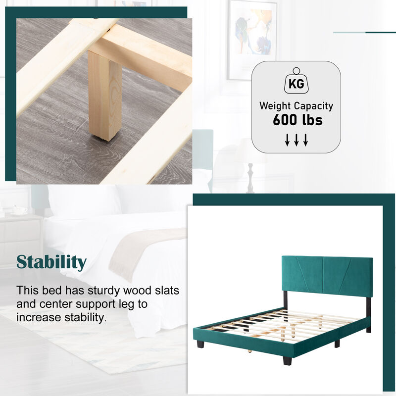 Wood Frame Queen Upholstered Platform Bed