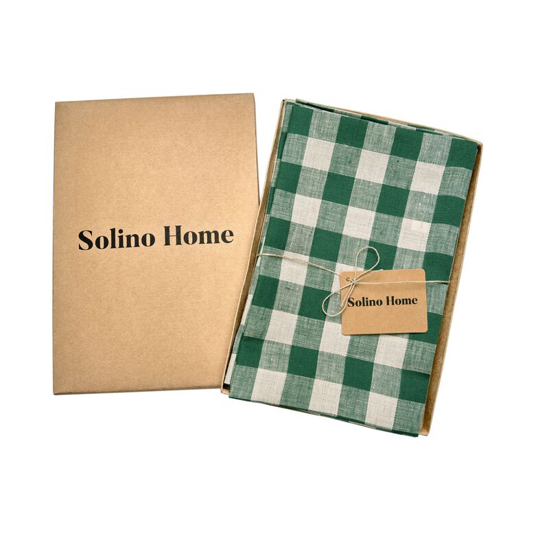 Solino Home 100% Pure Linen Cloth Napkins 20 x 20 Inch Set of 4 Dinner Napkins | Morgan Check