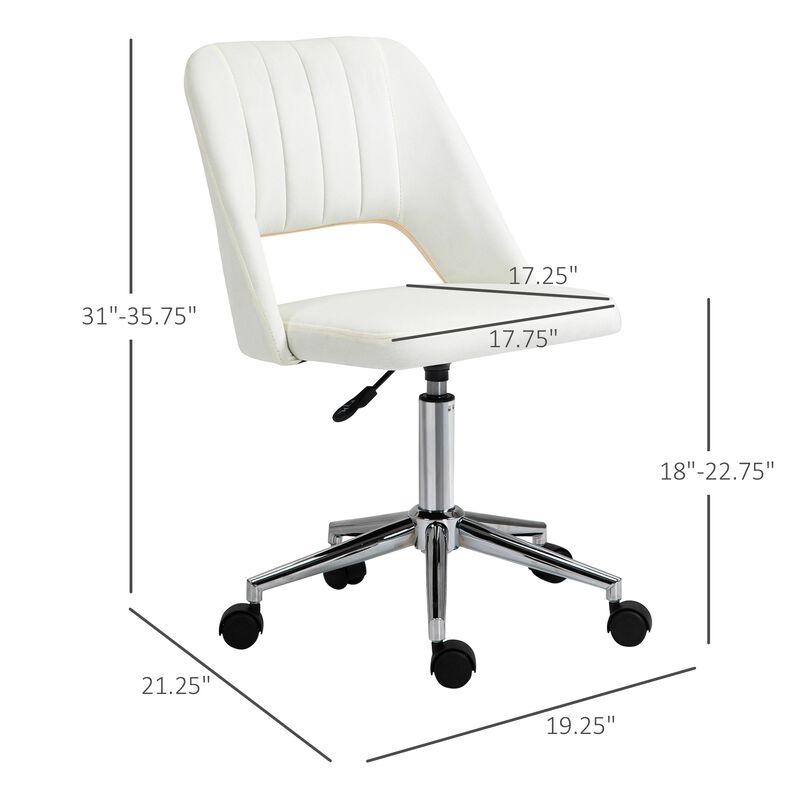 Cream White Office Chair: Mid-Back Velvet Swivel Scallop Shape for Home