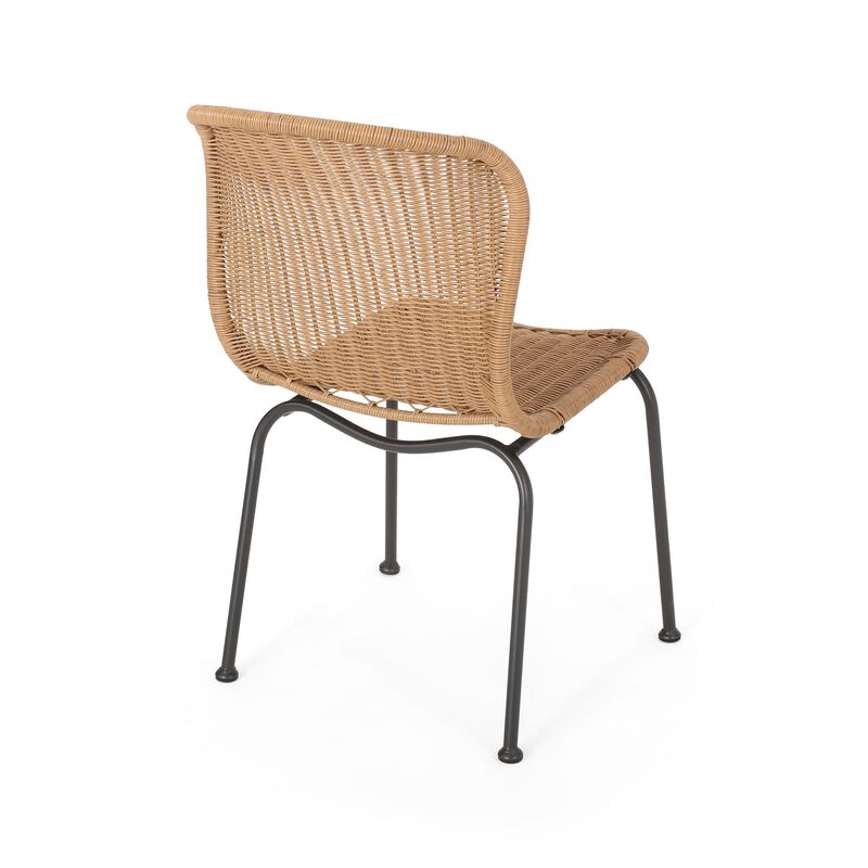 Outdoor Patio Chair Set of 2, Rattan Light Brown Wicker Weave, Scrolled