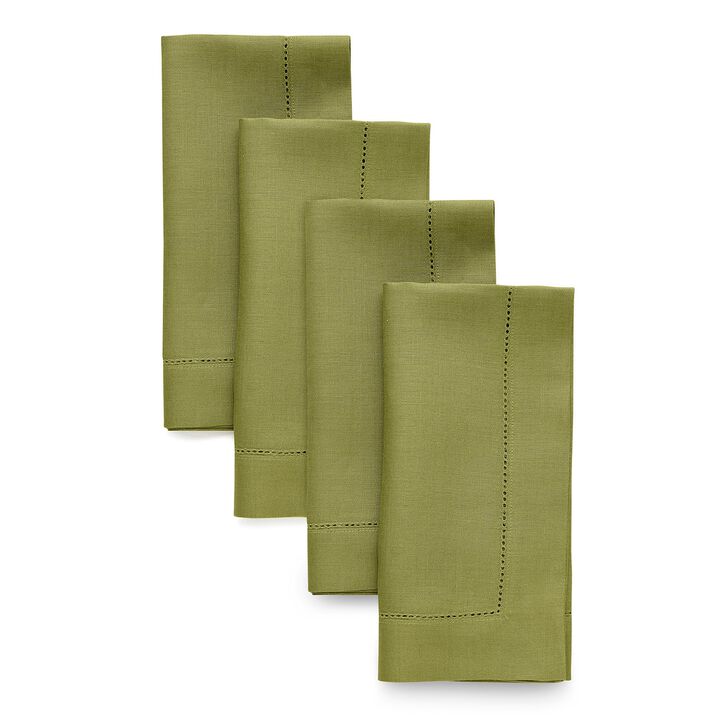 Solino Home 100% Pure Linen Dinner Napkins 20 x 20 Inch Set of 4 | Classic Hemstitch