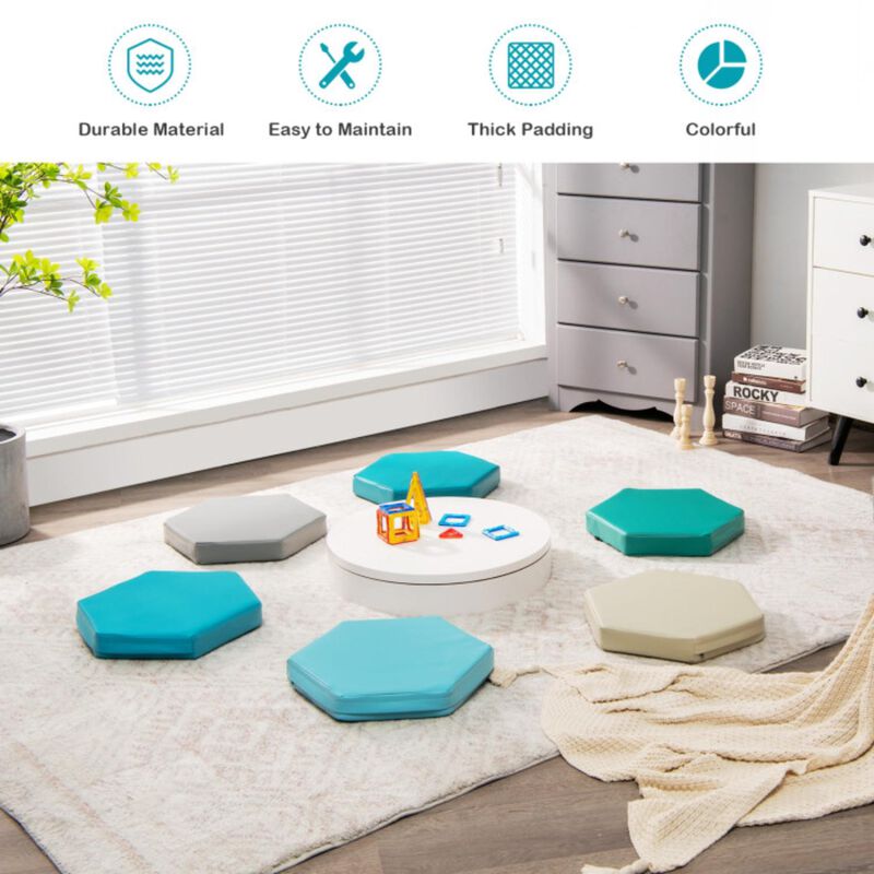 Hivvago 6 Pieces Multifunctional Hexagon Toddler Floor Cushions Classroom Seating with Handles