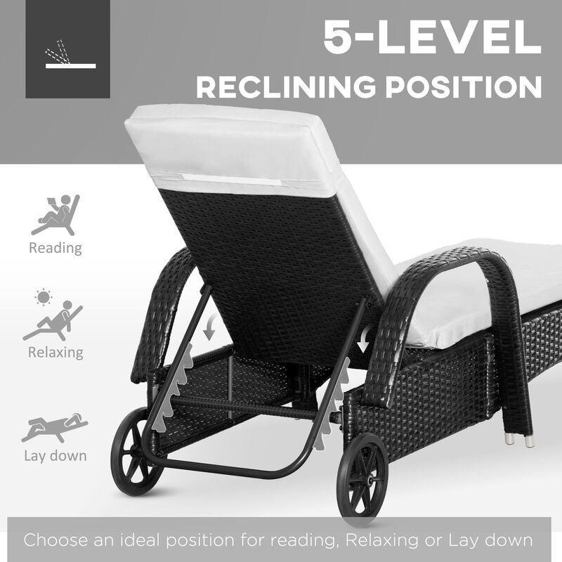 Black Wicker Relaxation: 3-Piece Outdoor Lounge Set with Table & Wheels