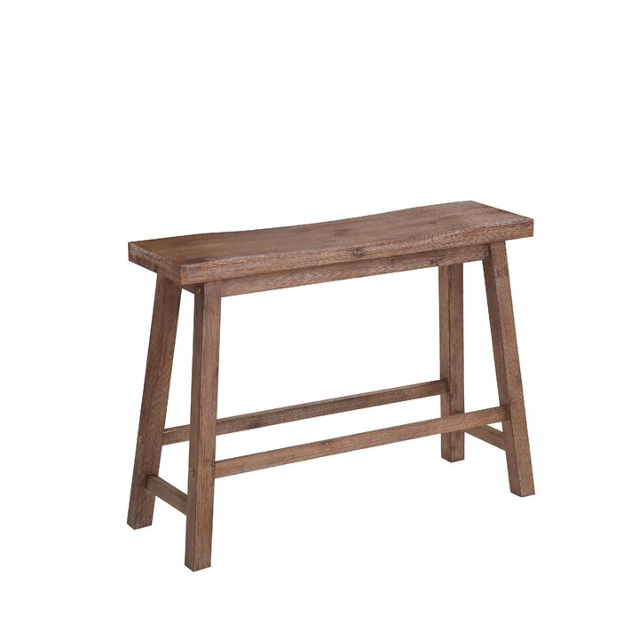 Amber 33 Inch Rubberwood Bench with Saddle Seat, Rectangular, Brown-Benzara