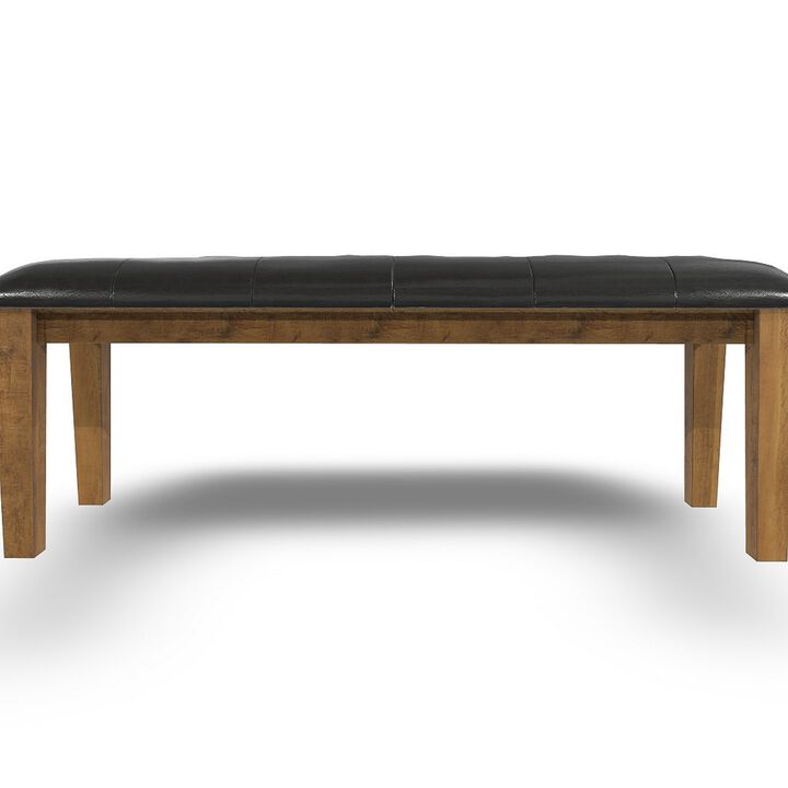 Raly Dining Bench, 50 Inch, Plush Tufted Faux Leather Seat, Brown - Benzara