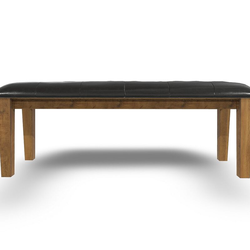 Raly Dining Bench, 50 Inch, Plush Tufted Faux Leather Seat, Brown - Benzara