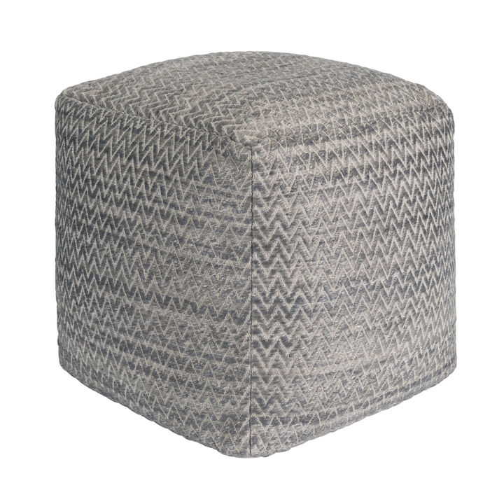 Pasargad Home Galaxy Zig-Zag Silk & Wool Pouf, Grey