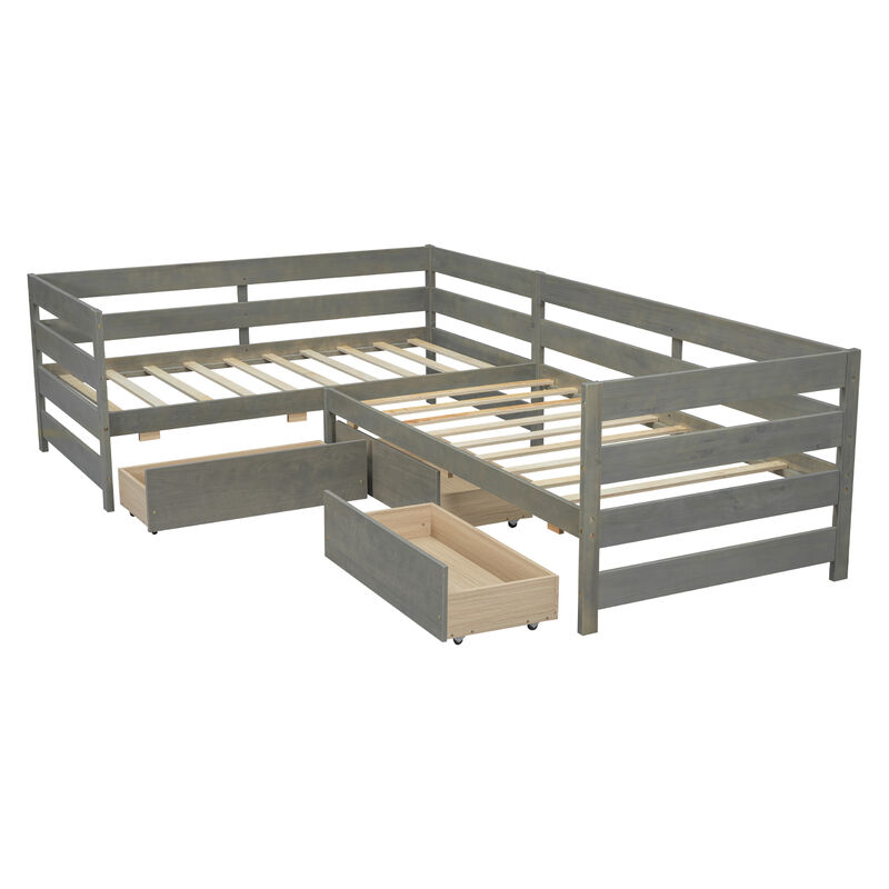 Merax L-shaped Platform Bed with 3 Storage Drawers