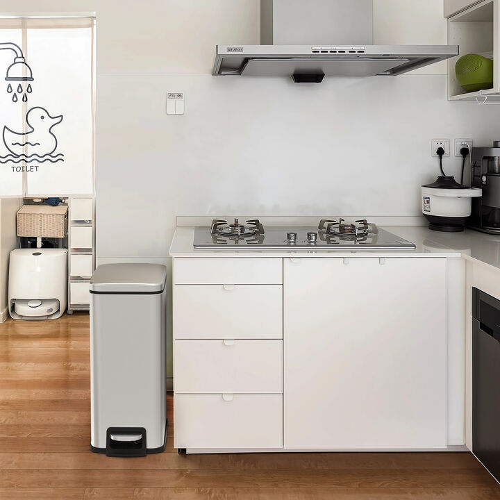 11.9 Gallon + Two 1.6 Gallon Slim Trash Can Combo, Stainless Steel Step Kitchen Garbage Can Set