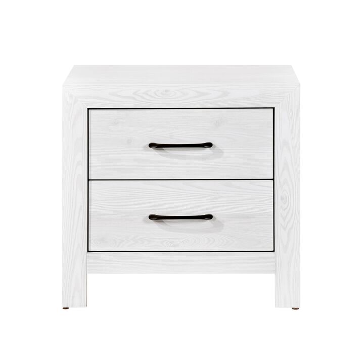Eby 24 Inch Nightstand, 2 Drawers with Black Nickel Handles, White Finish - Benzara