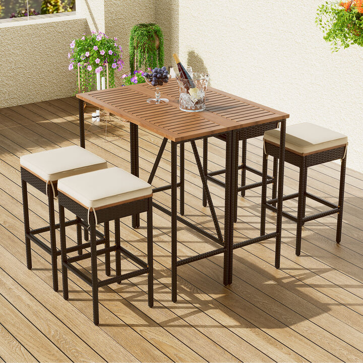 Merax Outdoor Patio Wicker Bar Table Chair Set