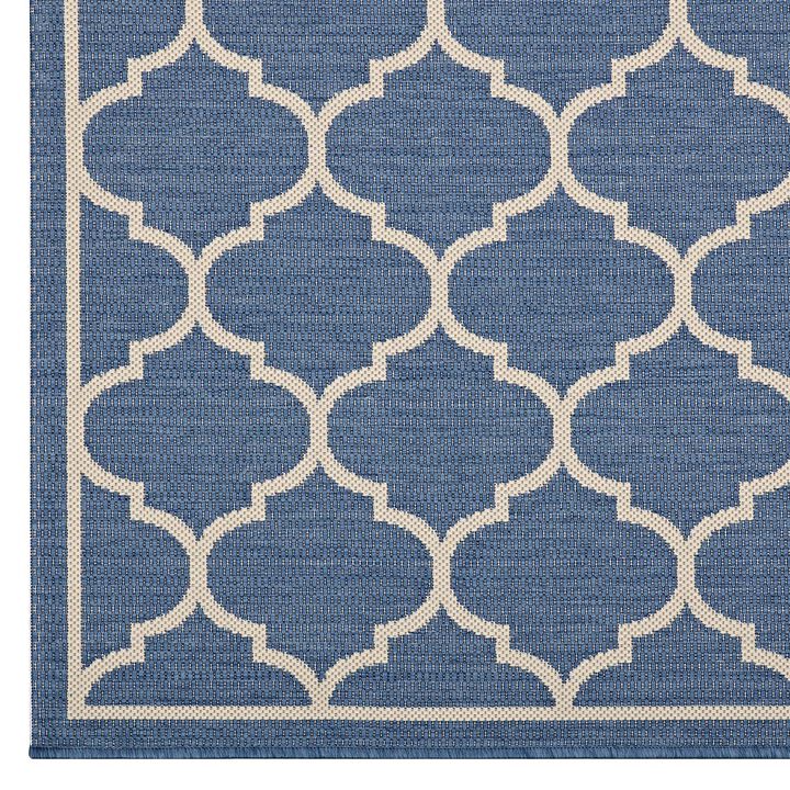 Avena Moroccan Quatrefoil Trellis 5x8 Indoor and Outdoor Area Rug - Blue and Beige