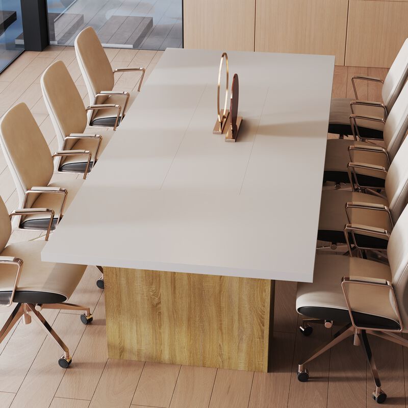 Conference Table, 118.1 L x 47.2 W x 29.5 H Inches Large Meeting Table Podcast Table for 10 People, Wooden Seminar Training Table for Office Business