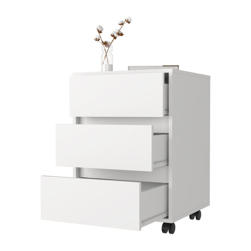 Artemisa 3 Drawer Filing Cabinet, Four Casters, Superior Top - White