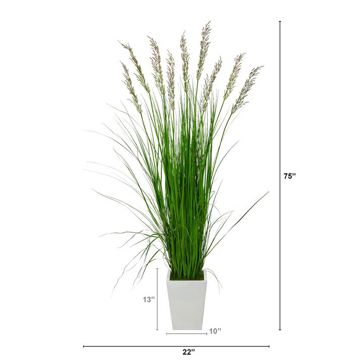 Hivvago 75" Grass Artificial Plant in White Metal Planter