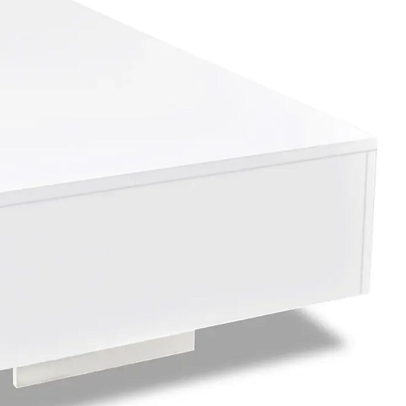 Coffee Table, High Gloss White, 33 Inch Rectangular Modern Platform - Benzara