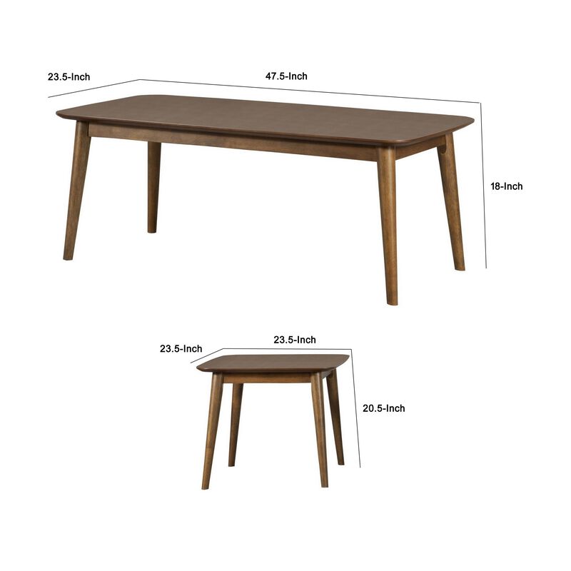 3 Piece Rectangular Coffee and Square End Table Set, Rich Walnut Brown Wood-Benzara