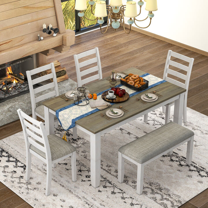 Rustic Style 6-Piece Dining Room Table Set With 4 Ergonomic Designed Chairs & A Bench