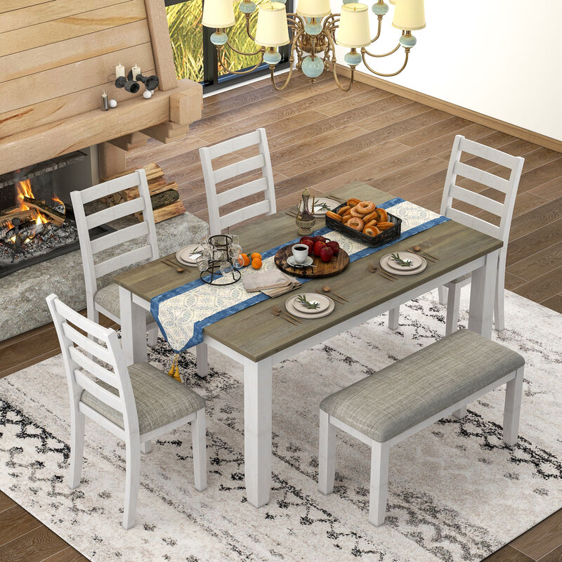 Rustic Style 6-Piece Dining Room Table Set With 4 Ergonomic Designed Chairs & A Bench