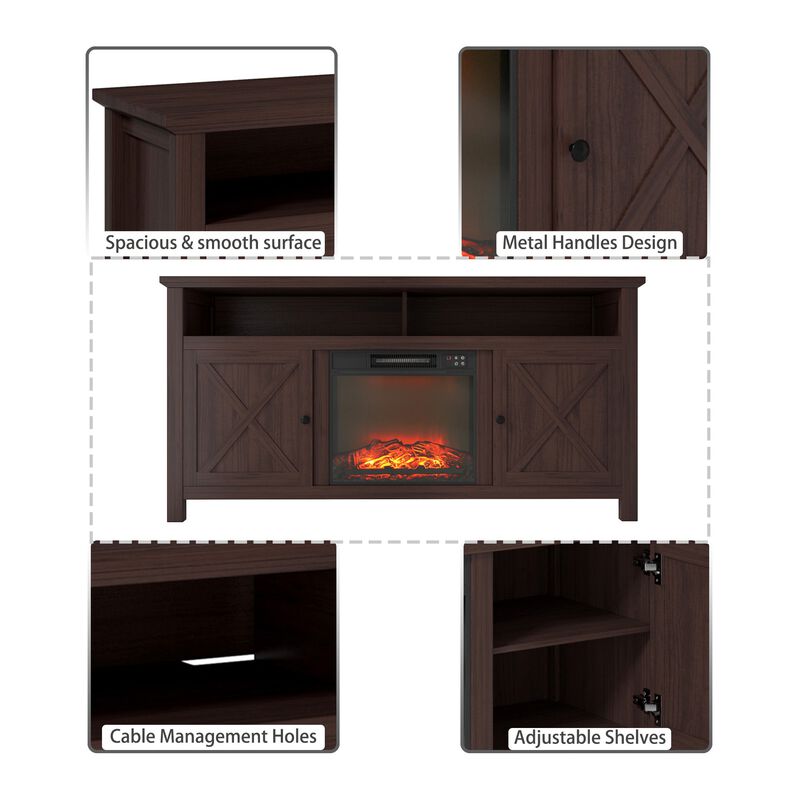 Brown TV Stand Fits TVs up to 75 in. with Electric Fireplace