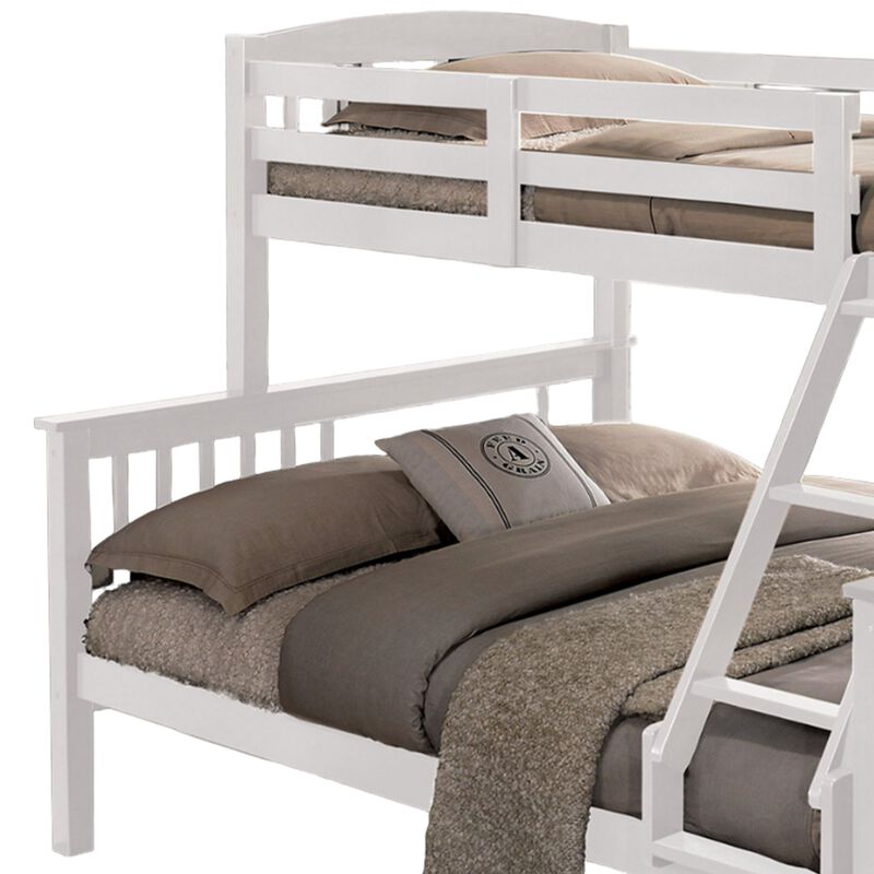 Bruke Twin/Full Size Bunk Bed with Ladder, Slatted White Solid Hardwood