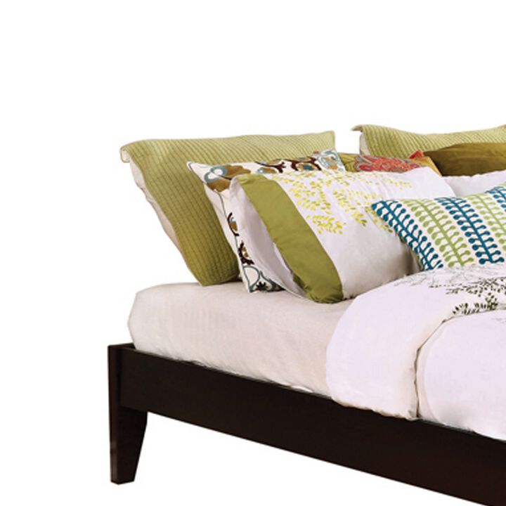 Wooden Eastern King Platform Bed with Chamfered Legs, Dark Brown-Benzara