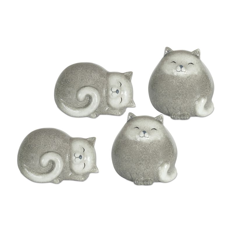 Decorative Terracotta Cats Set of 4 for Tabletop or Shelf Accent