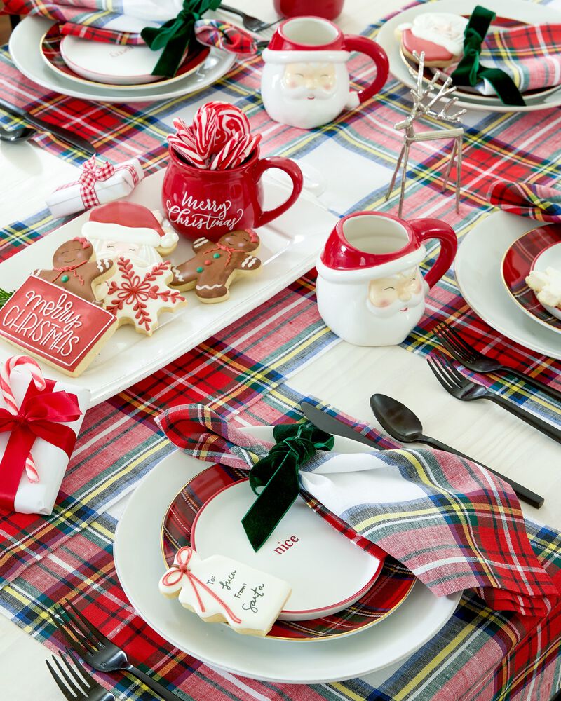 Solino Home 100% Pure Linen Double Hemstitch Placemats 14 x 19 Inch Set of 4 | Windowpane