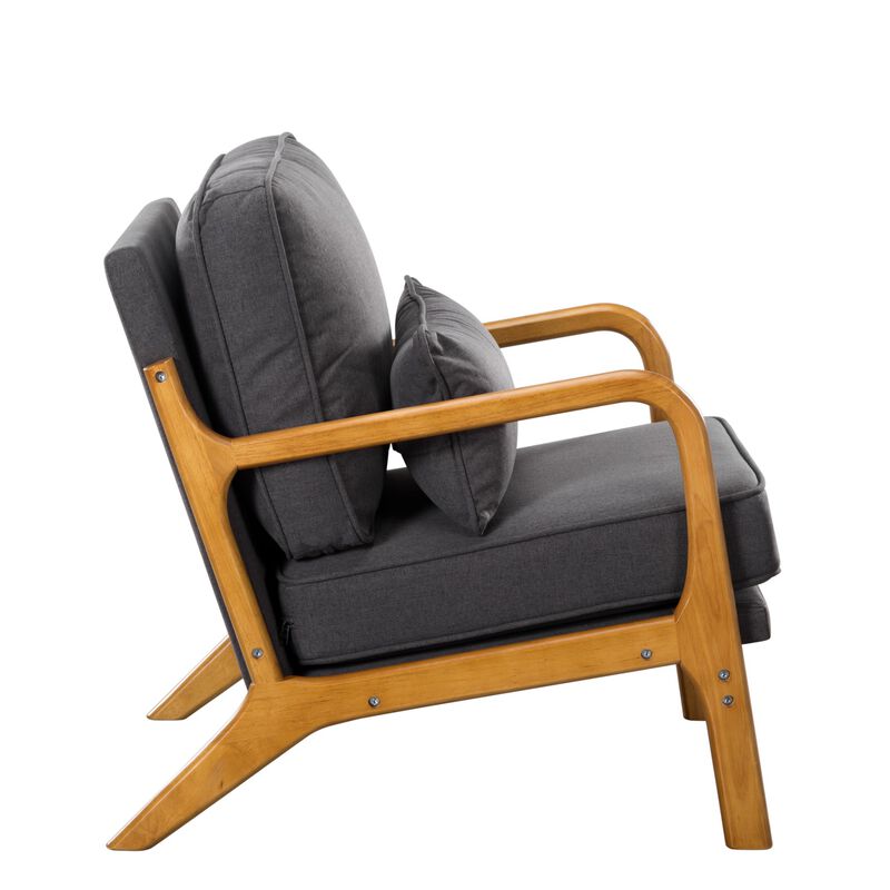 Linen Blend Arm Chair with Solid Wood Leg