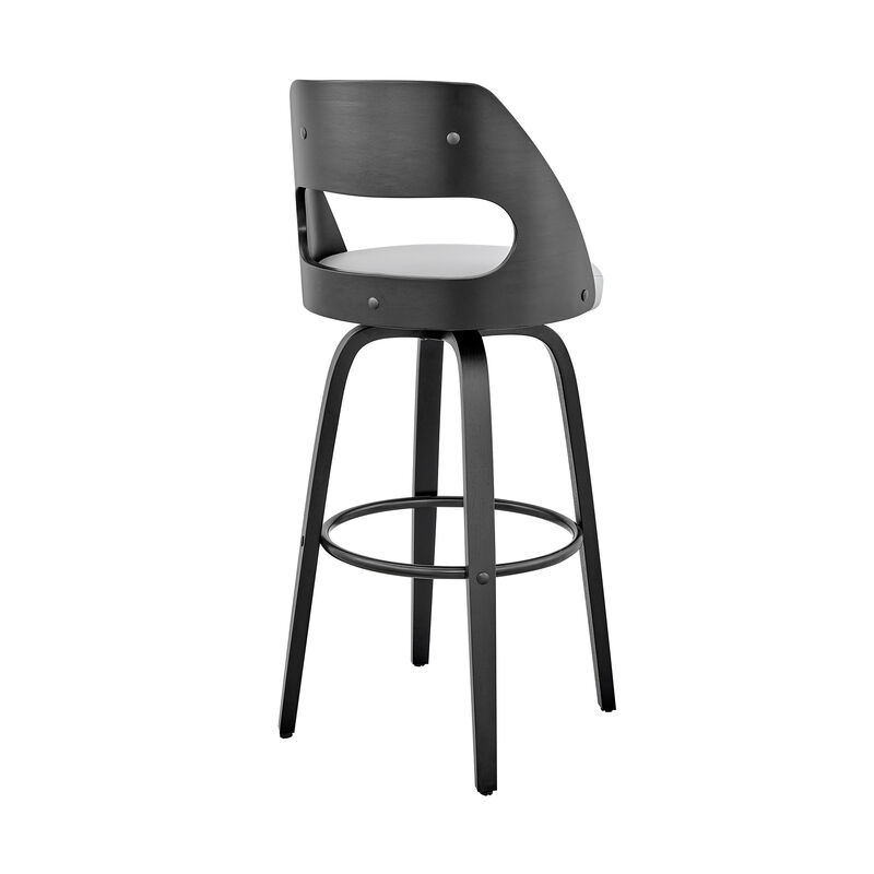 Julius  Gray Faux Leather and Black Wood Bar Stool