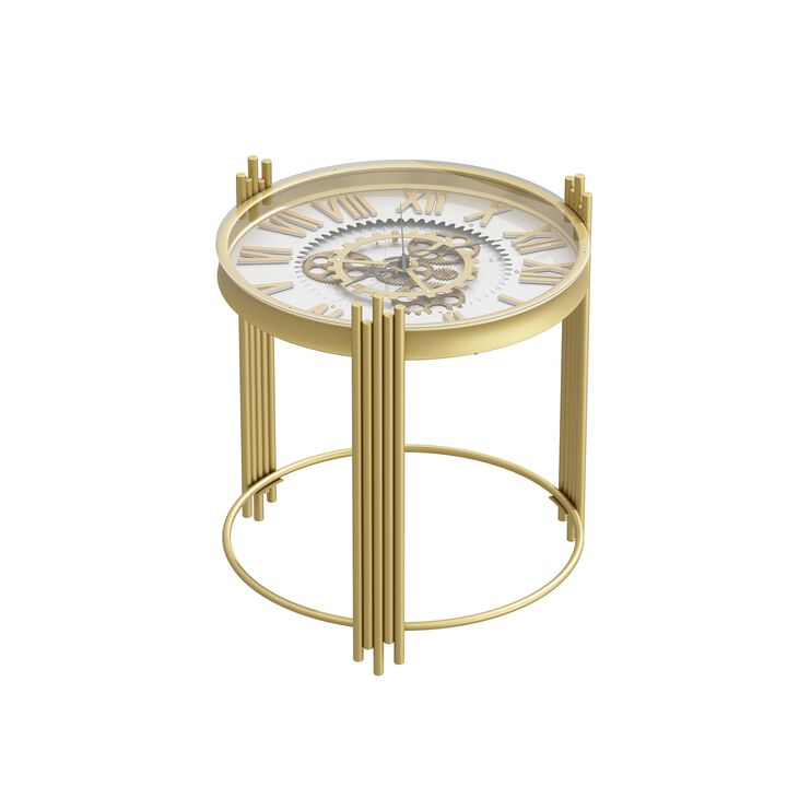 FUFU&GAGA Gold Gear Coffee Table with Spacious Tabletop, Sturdy Metal Legs, Circular Support Ring, Easy Assembly (18.5" W x 18.5" D x 20.5" H), Gold