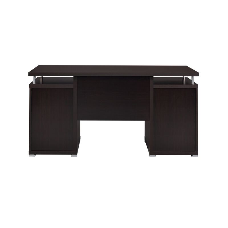 Luxurious Computer Desk with 2 Drawers and  Cabinet, Brown-Benzara