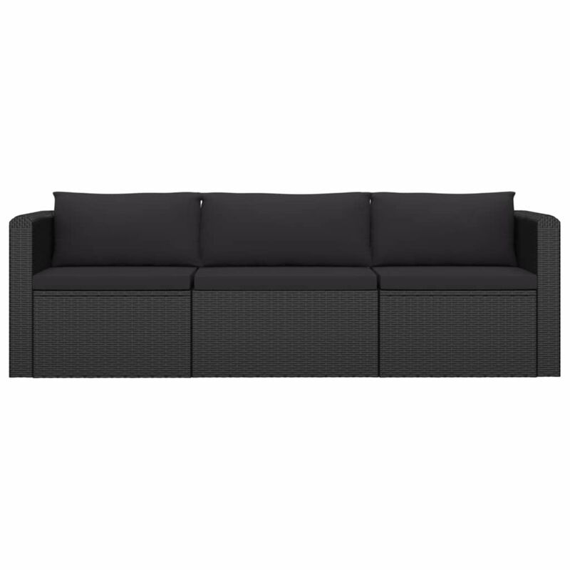 vidaXL 3 Piece Garden Sofa Set with Cushions Poly Rattan Black