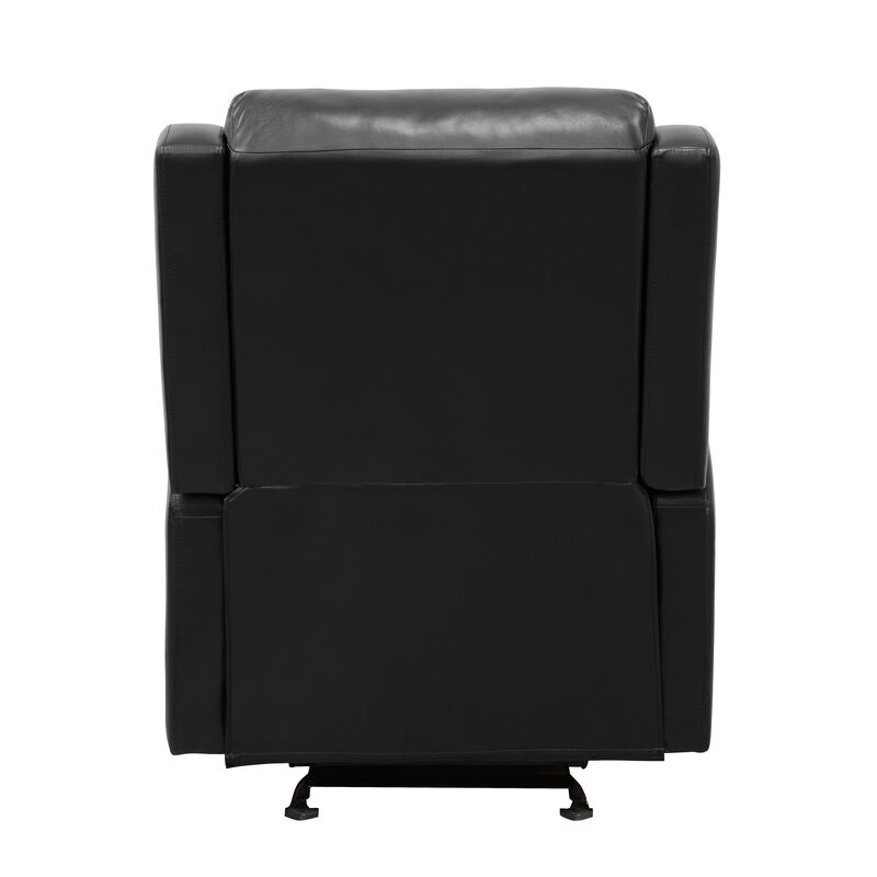 Kim 39 Inch Glider Manual Recliner Chair, Black Faux Leather, Solid Wood - Benzara