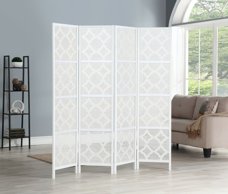 Streamdale Quarterfoil infused Diamond Design 4-Panel Room Divider, White