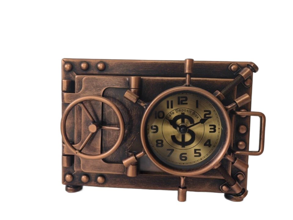 Gold Table clock with Piggy Bank