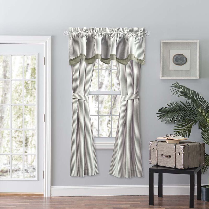 Ellis Curtain Plaza Classic Ticking Stripe Printed 3" Rod Pocket Tailored Panel Pair with Tiebacks