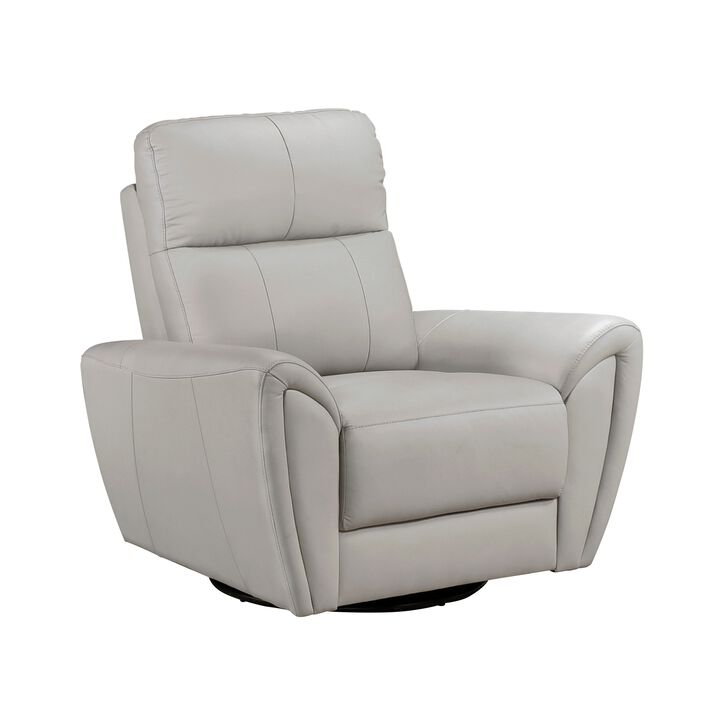 Jessica 39 Inch Swivel Glider Chair, Gray, Top Grain Leather, Solid Wood - Benzara