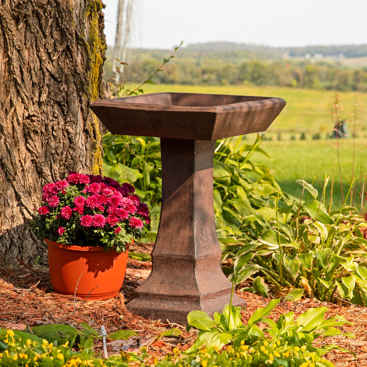 Sunnydaze Modern Glass Fiber Reinforced Concrete Bird Bath - 23 in - Dark