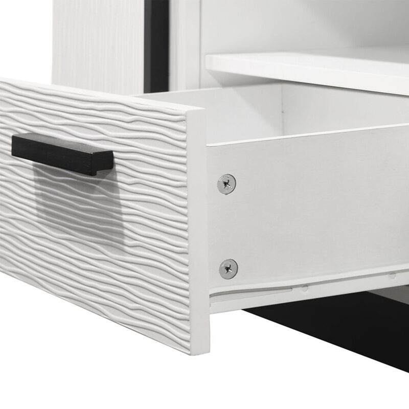 Sda 71 Inch TV Media Console, Door Cabinets, Drawers, Black Handles, White - Benzara