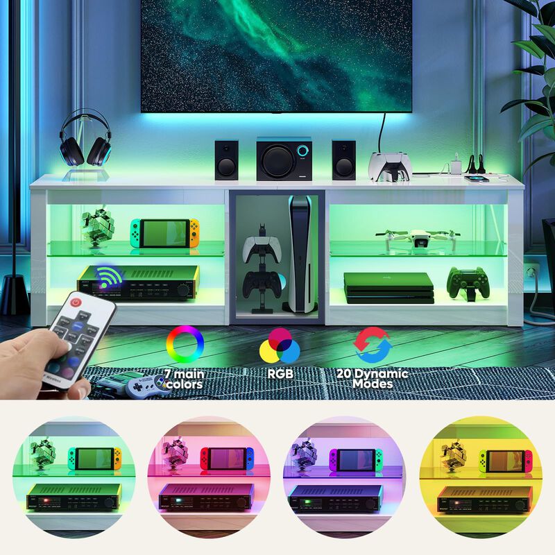63'' Inch Bright White,High Gloss TV Stand for 70 inch TV with Power Outlets