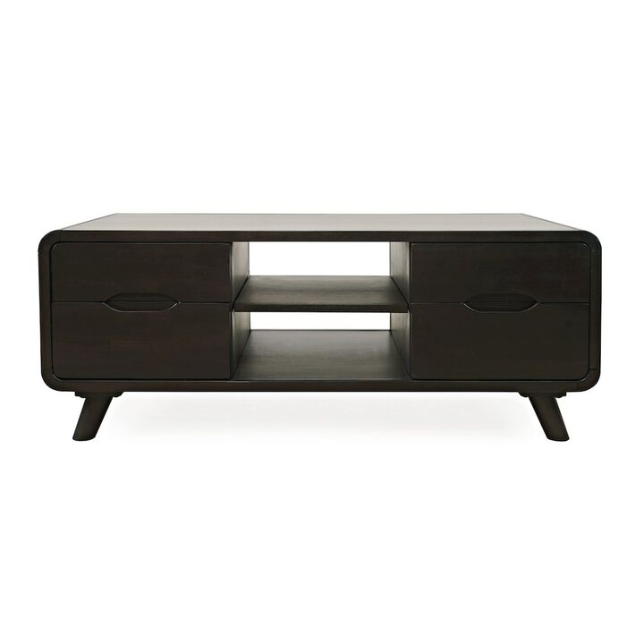 Jofran Marlowe Mid-Century Modern 48 Curved Coffee Table with Storage Drawers